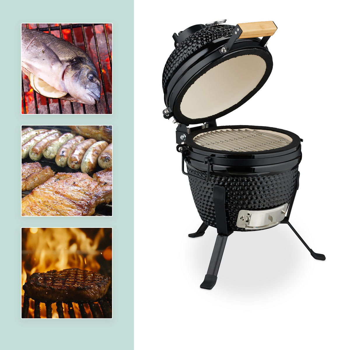 KAMADO-GRILL - Schwarz, Keramik/Metall (34/56.5cm) - Relaxdays