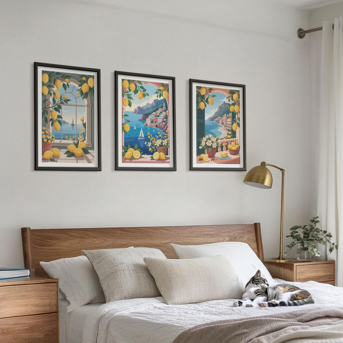 BILDER SET 3er Set - 40x60 cm Schwarzer Rahmen - Meerblick, italienische Zitronen - Schwarz, Kunststoff (40/60cm) - TULUP