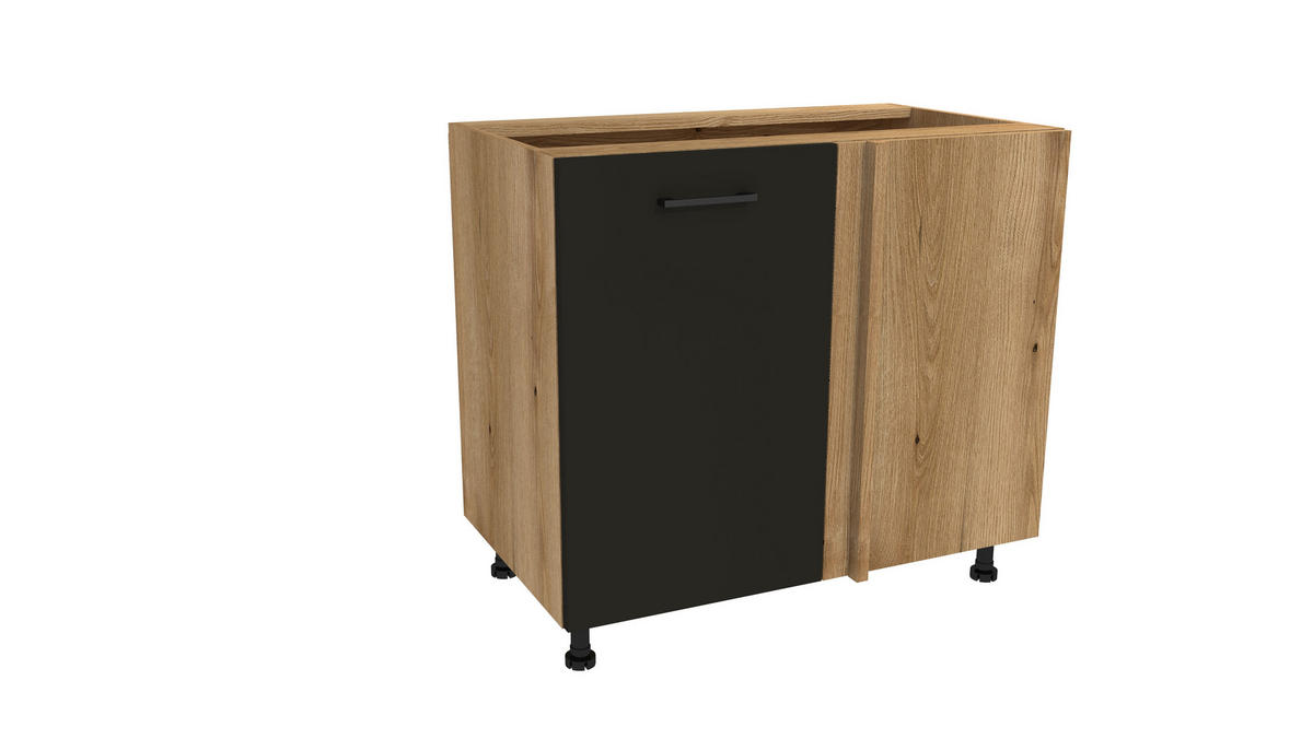 WINKELKÜCHE 240x180 cm mit Arbeitsplatte - SIMPLY Z8 - in Schwarz Matt / Rille / Eiche - Eichefarben/Schwarz, Holz/Holzwerkstoff (420/212/53cm)