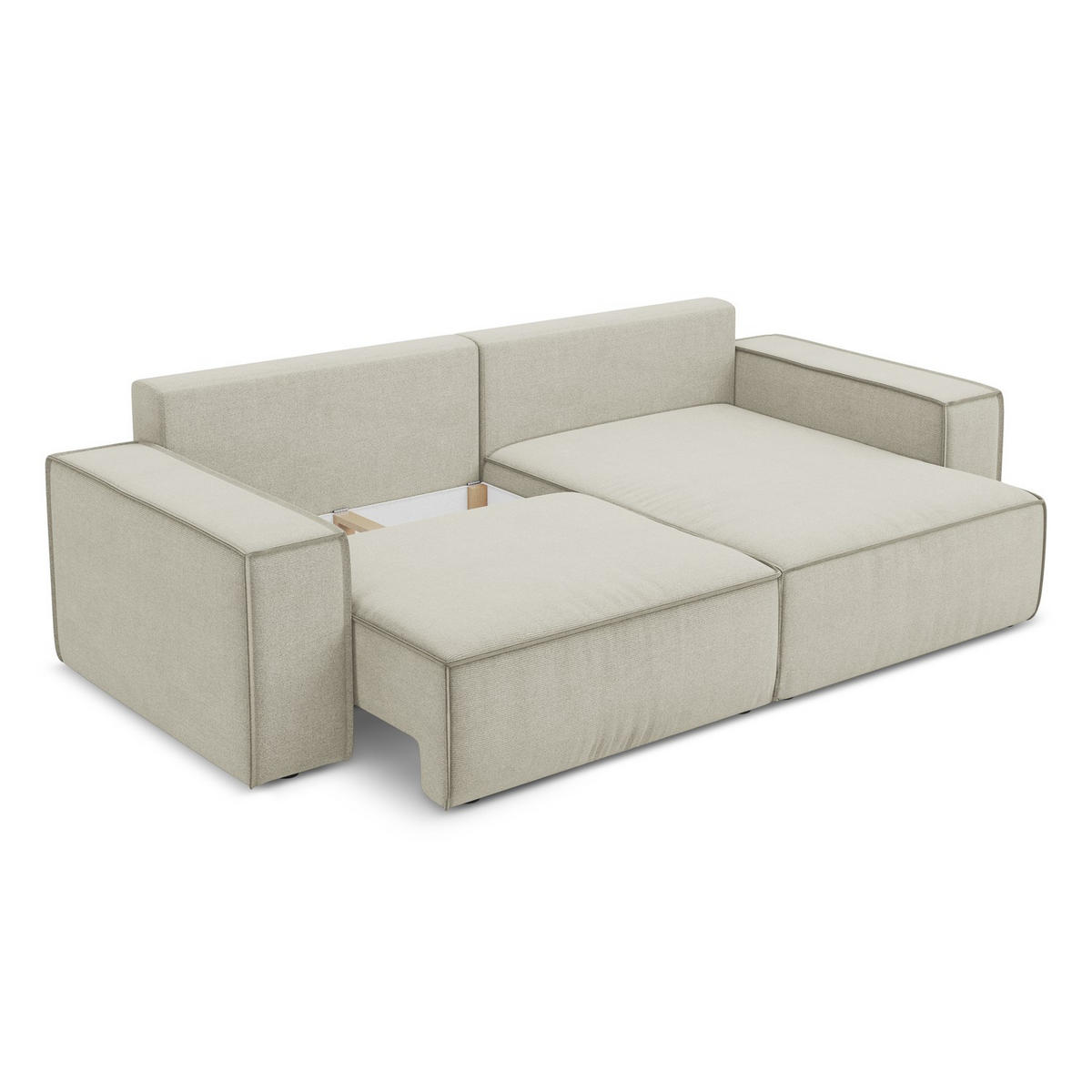 ECKSOFA mit Schlaffunktion Strukturstoff Stoff Beige - Beige/Creme, Kunststoff/Textil (257/148cm) - LaMiaSofa
