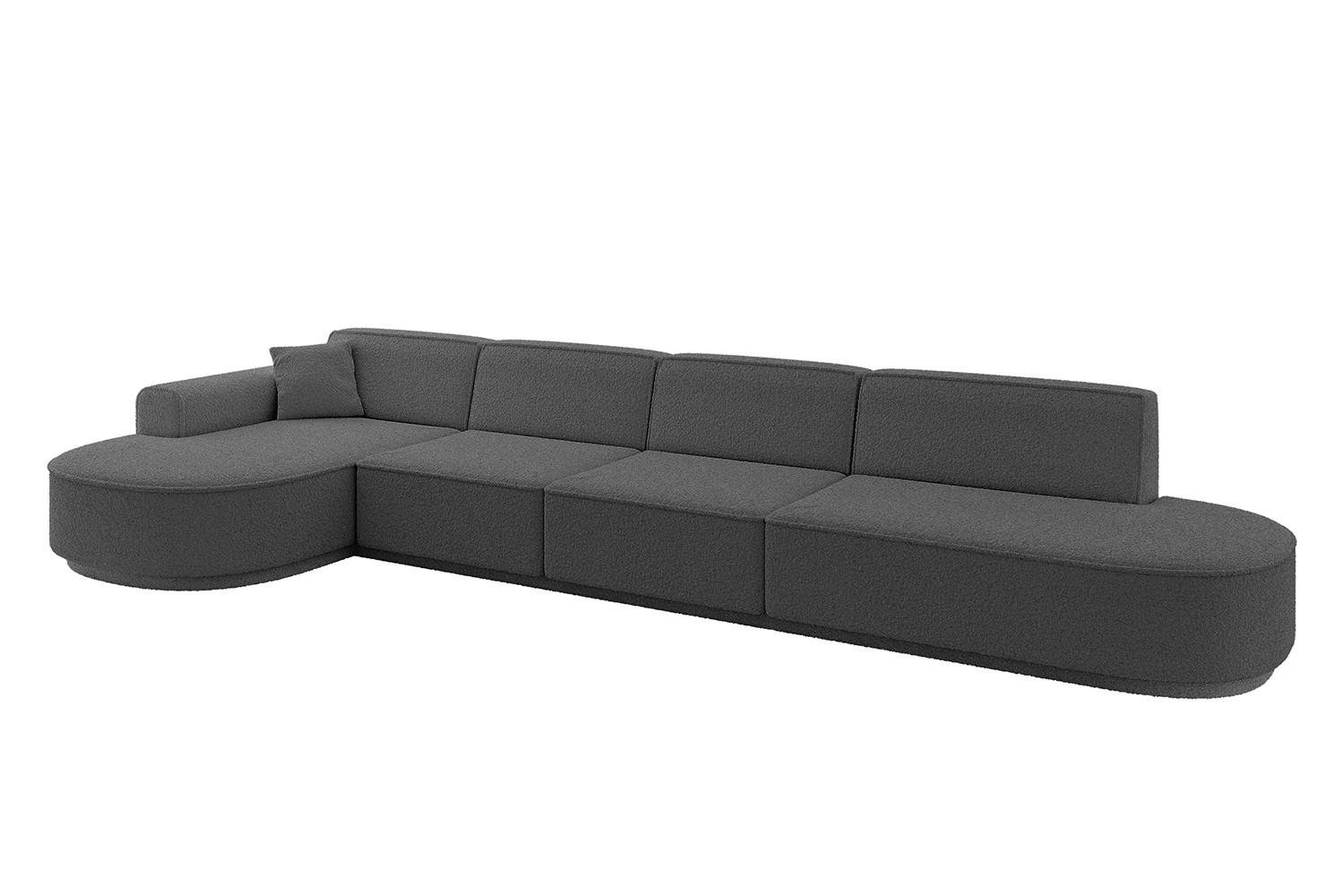 ECKSOFA Ottomane Links MARI-L3 - 402x163x81 cm Grau Bouclé - Schwarz/Grau, Holzwerkstoff/Kunststoff (165/406cm) - ALTDECOR