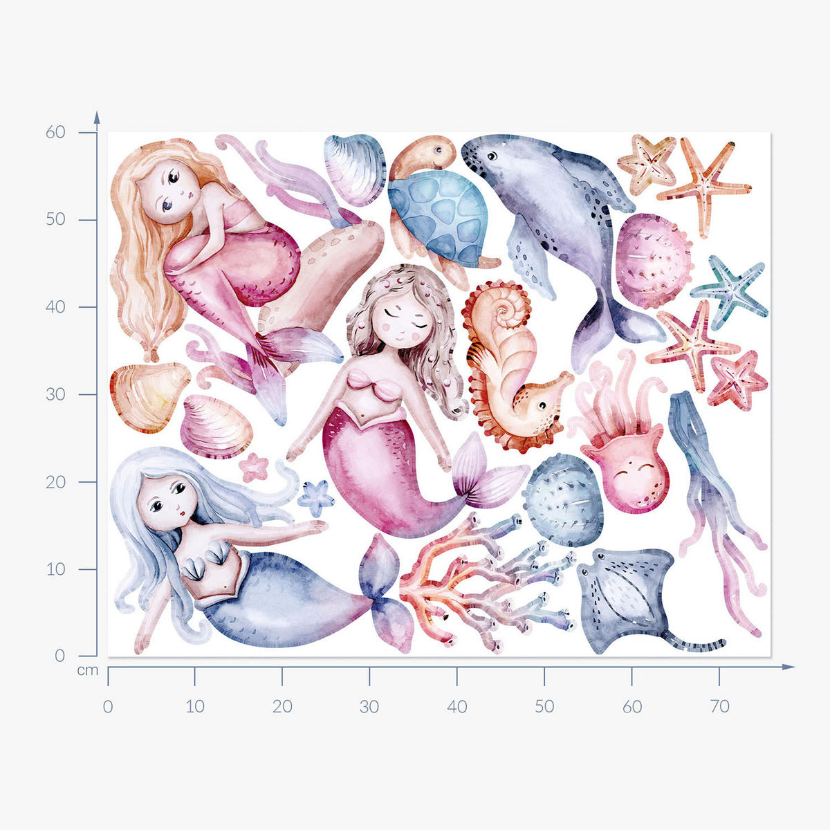 WANDAUFKLEBER 60x76cm - Die Welt der kleinen Meerjungfrauen - Multicolor, Kunststoff (60/76/0.1cm) - Wallfluent