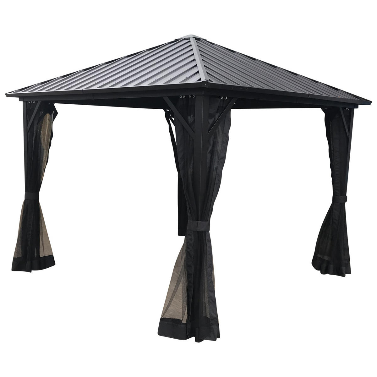 PAVILLON Paisley - 3x3 Meter, Aluminiumgestell 98x98x10mm, pulverbeschichtet. Dach aus Stahlplatten, galvanisier - Grau, Kunststoff (300/275/300cm) - TPFGarden