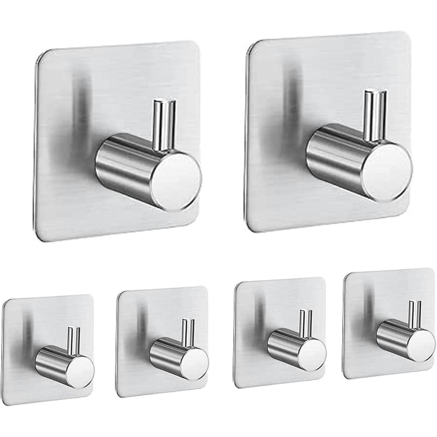 HANDTUCHHAKEN 6 Stück Set Selbstklebend Edelstahl Silber - Silberfarben, Metall (4.5/2.7/4.5cm)