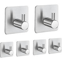 HANDTUCHHAKEN 6 Stück Set Selbstklebend Edelstahl Silber - Silberfarben, Metall (4.5/2.7/4.5cm)