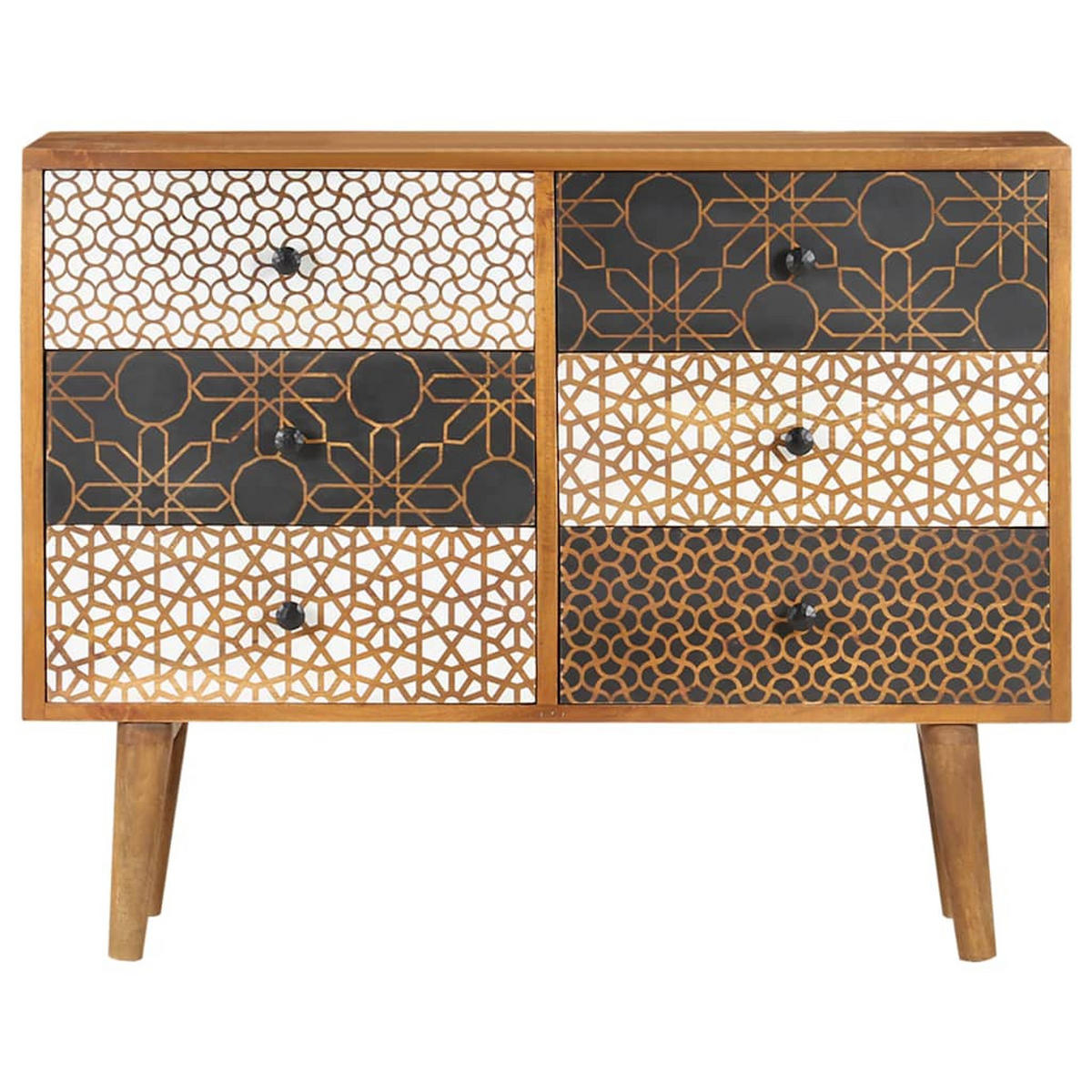 SIDEBOARD Mit Druckmustern 90/30/70 Cm Massivholz Mango - Braun, Holz (30/70/90cm) - vidaXL