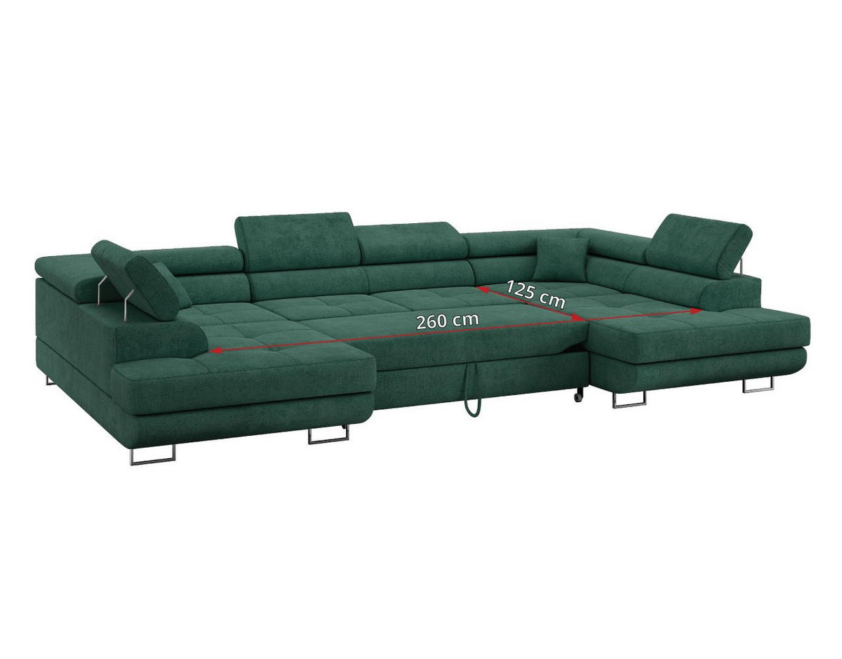 WOHNLANDSCHAFT GUSTAW U Grün Struktur - Silberfarben/Grün, Textil/Metall (340/55/205cm) - MKS
