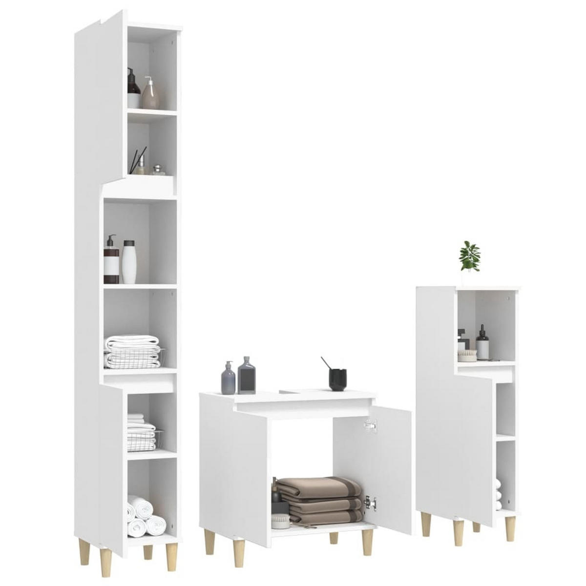 BADMÖBEL-SET 3-TLG. Weiss Holzwerkstoff - Weiß, Holzwerkstoff (33/60/58cm) - vidaXL