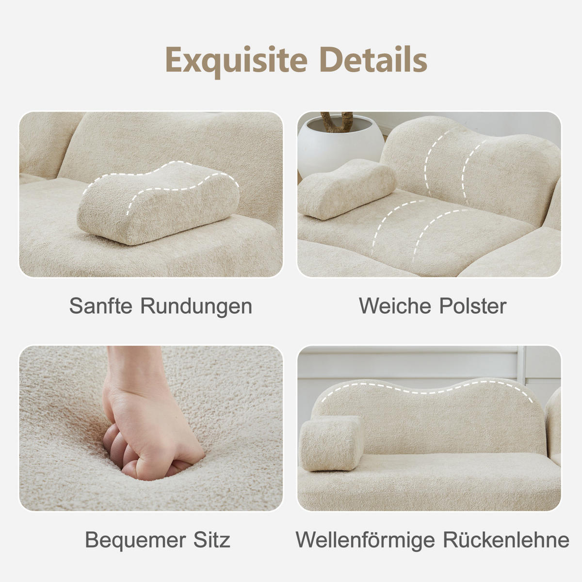 SOFA modular Samt Beige mit Hocker - Beige, Holzwerkstoff (167/70/192cm) - Meubliv