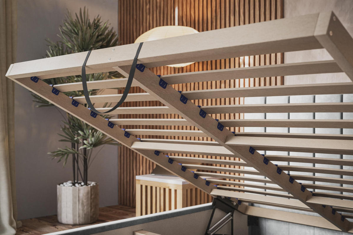 BETT 160x200 - Polsterbett mit Bettkasten und Holzrahmen - Modern Betten - Glatter Kronos-Stoff - Kollektion Sapporo - Grün - Grün, Holz/Textil (160/200cm) - Alpi-Möbel