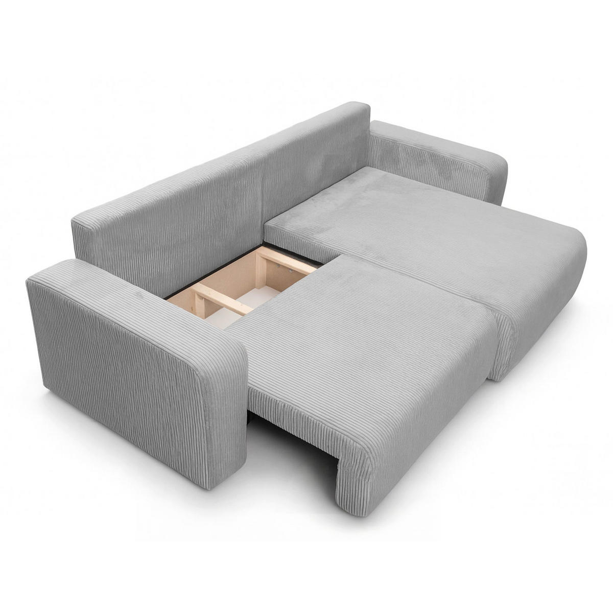 ECKSOFA mit Schlaffunktion Nellio L-Form universal mit Bettkasten Hellgrau Cord - Hellgrau/Schwarz, Kunststoff/Textil (245/145cm) - Homebook