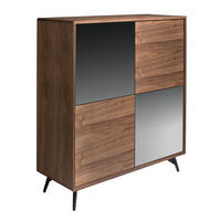 HIGHBOARD Sideboard aus schwarzem Glas mit Spiegeleffekt, Walnuss und schwarzem Stahl 110/45/124 cm - Walnussfarben/Schwarz, Holz (110/124/45cm) - ANGEL CERDA