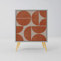SIDEBOARD REPETITION COMPULSION, Grau, 57,5x42x75,5 cm, Goldfarbene Metallfüße - Goldfarben/Multicolor, Holzwerkstoff/Metall (57.5/75.5/42cm) - SpaceRebels