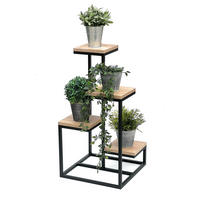 BLUMENTREPPE 3 Ebenen Metall/Holz Schwarz 40/40/75 cm - Schwarz, Metall (40/75/40cm) - DanDiBo