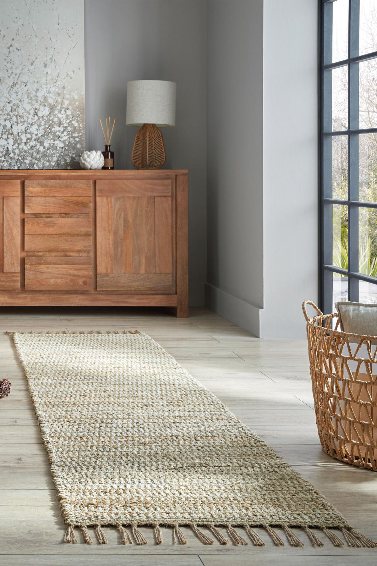 TEPPICH Jute Fransen-Design, handgewebt, beige CONWY, Beige 60x230 cm - Beige, Textil (60/230cm) - KADIMA DESIGN