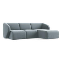 ECKSOFA Rechts Samt Stoff Blau - Schwarz/Hellblau, Holzwerkstoff/Kunststoff (248/166cm) - LaMiaSofa