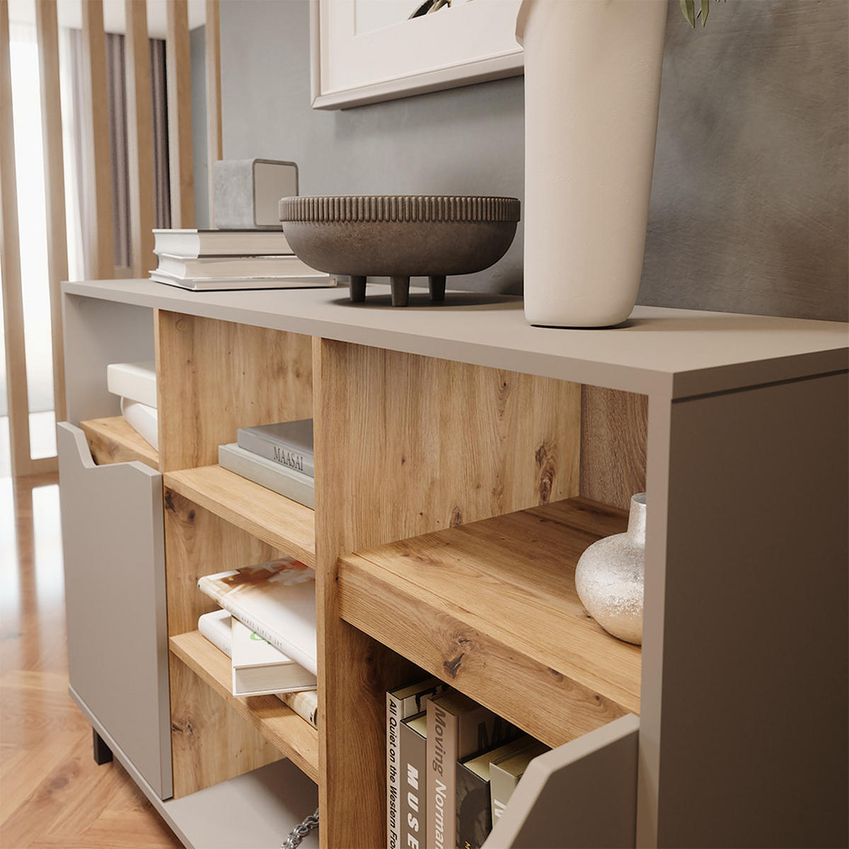 KREDENC Marelle Béžový dub/Artisan - šedobéžová, kompozitní dřevo (120/81.3/38cm) - Vicco