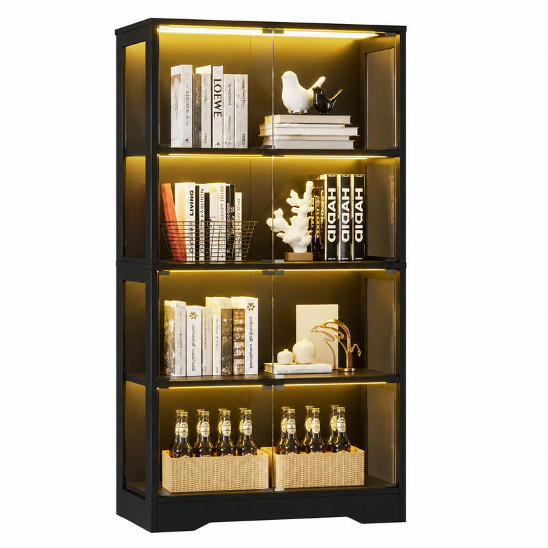 GLASVITRINE mit LED-Beleuchtung 80 x 35 x 165 cm Schwarz - Schwarz, Glas (35/165/80cm) - Beauniv