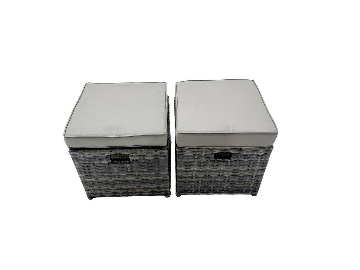 GARTENMÖBEL SET PE Polyrattan 7-Sitzer Grau - Dunkelgrau/Grau, Glas/Kunststoff - Fimous