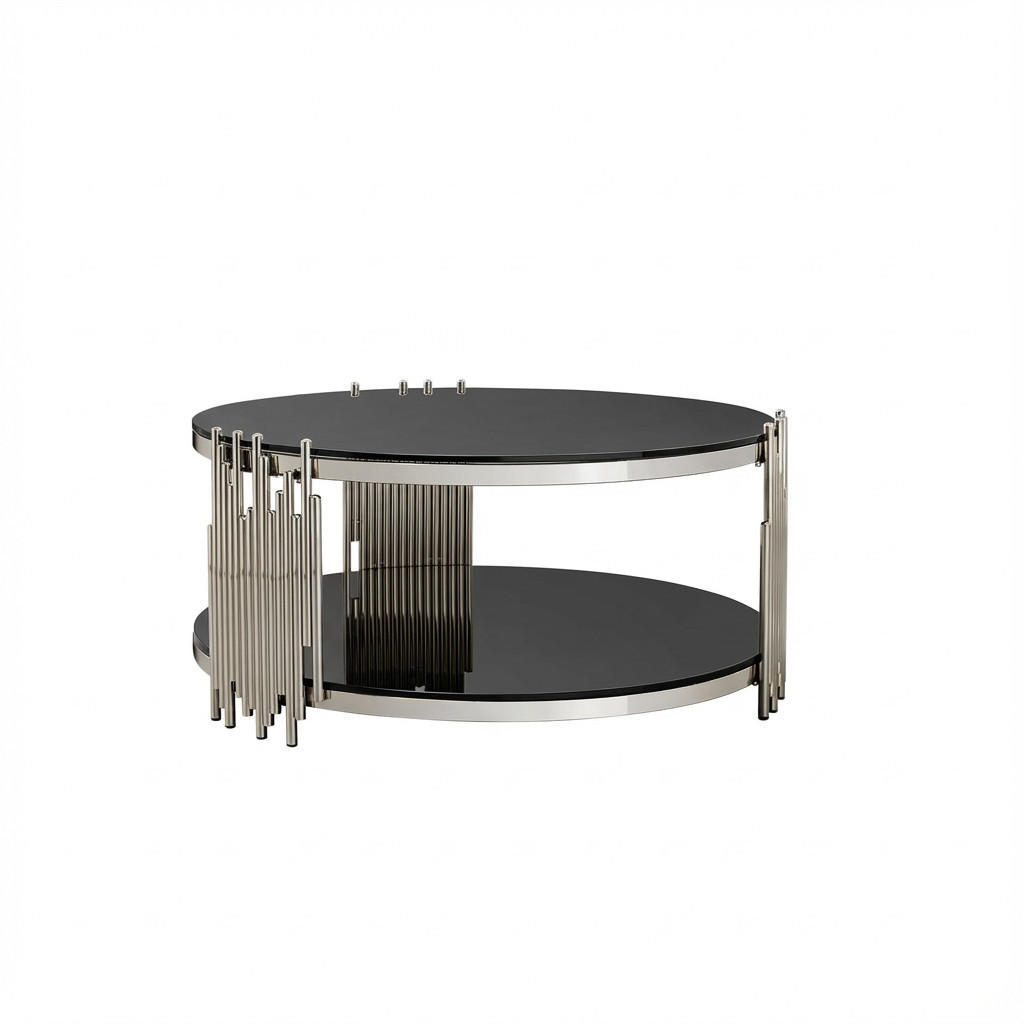 COUCHTISCH in Schwarz Runder Wohnzimmer für Wohnzimmer / Zuhause / Büro - Silberfarben/Schwarz, Glas/Holzwerkstoff (80/80/45cm) - STILVORA