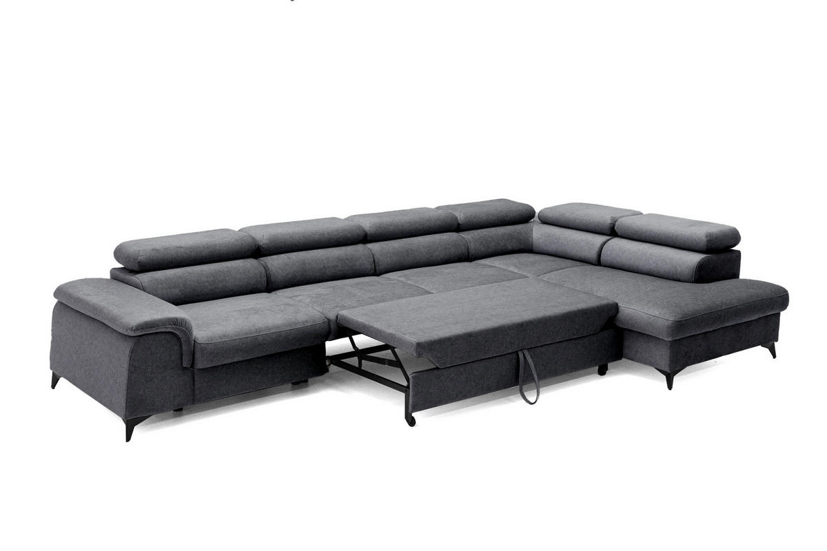 ECKSOFA Plaza Maxi Dunkelgrau mit Schlaffunktion und Bettkasten 6x verstellbare Kopfstützen - Dunkelgrau, Textil (203/350cm) - Muffo