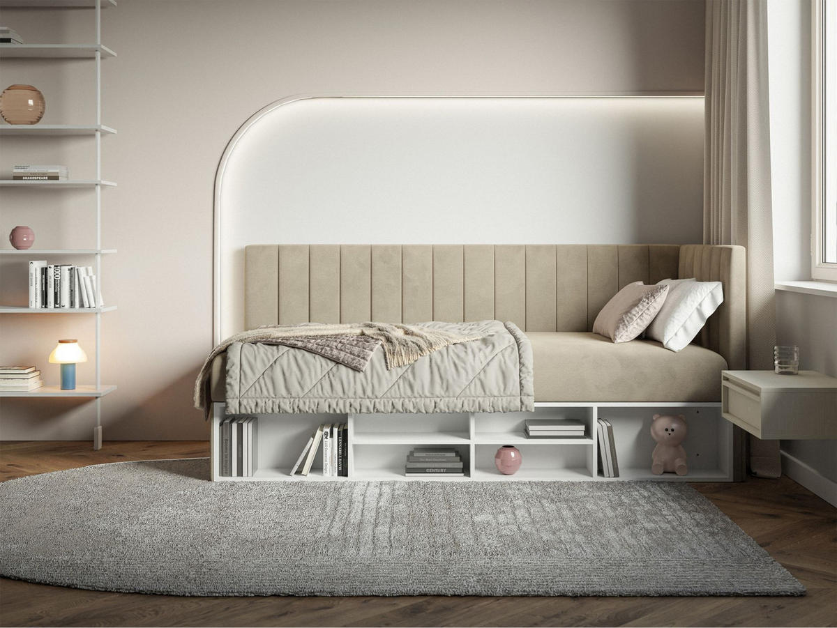 JUGENDBETT Ventrio Graubeige Easy-Clean-Samtbezug 90x200 cm - Taupe, Holz/Textil (90/200cm) - Selsey