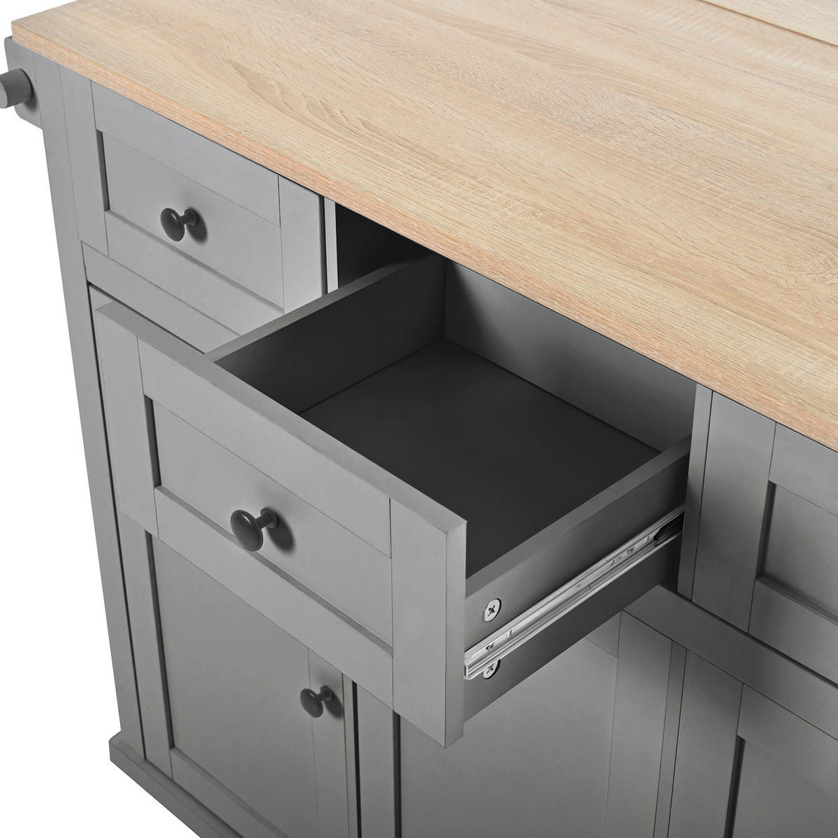 KÜCHENINSEL 112x46.2-76.2x92.7 cm Grau mit Ausziehplatte & Mülleimer-Fach - Grau, Holzwerkstoff (112/92.7/76.2cm) - Modfu