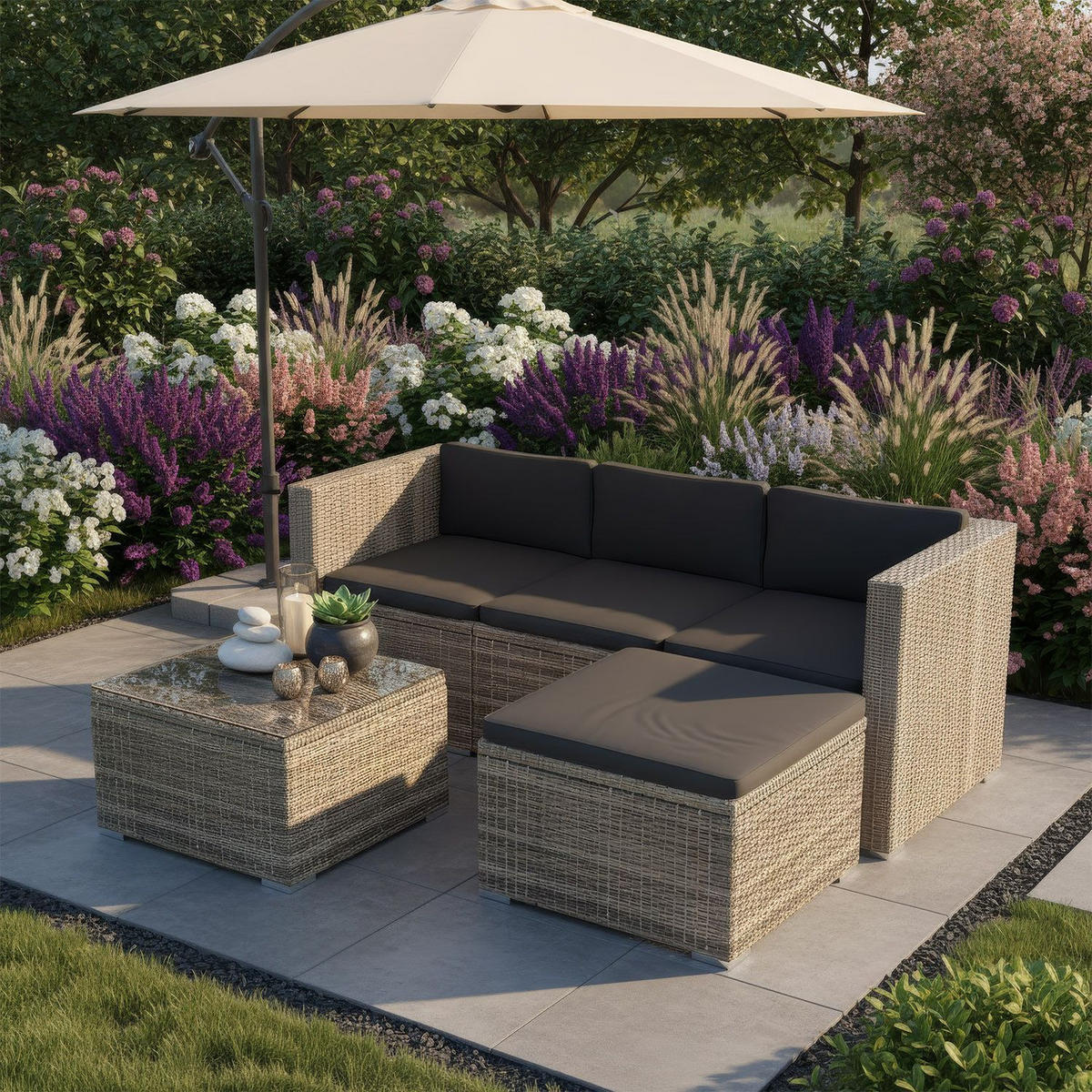 LOUNGEGARNITUR Punta Cana inkl. Abdeckung 3-tlg. - Grau, Kunststoff - Juskys