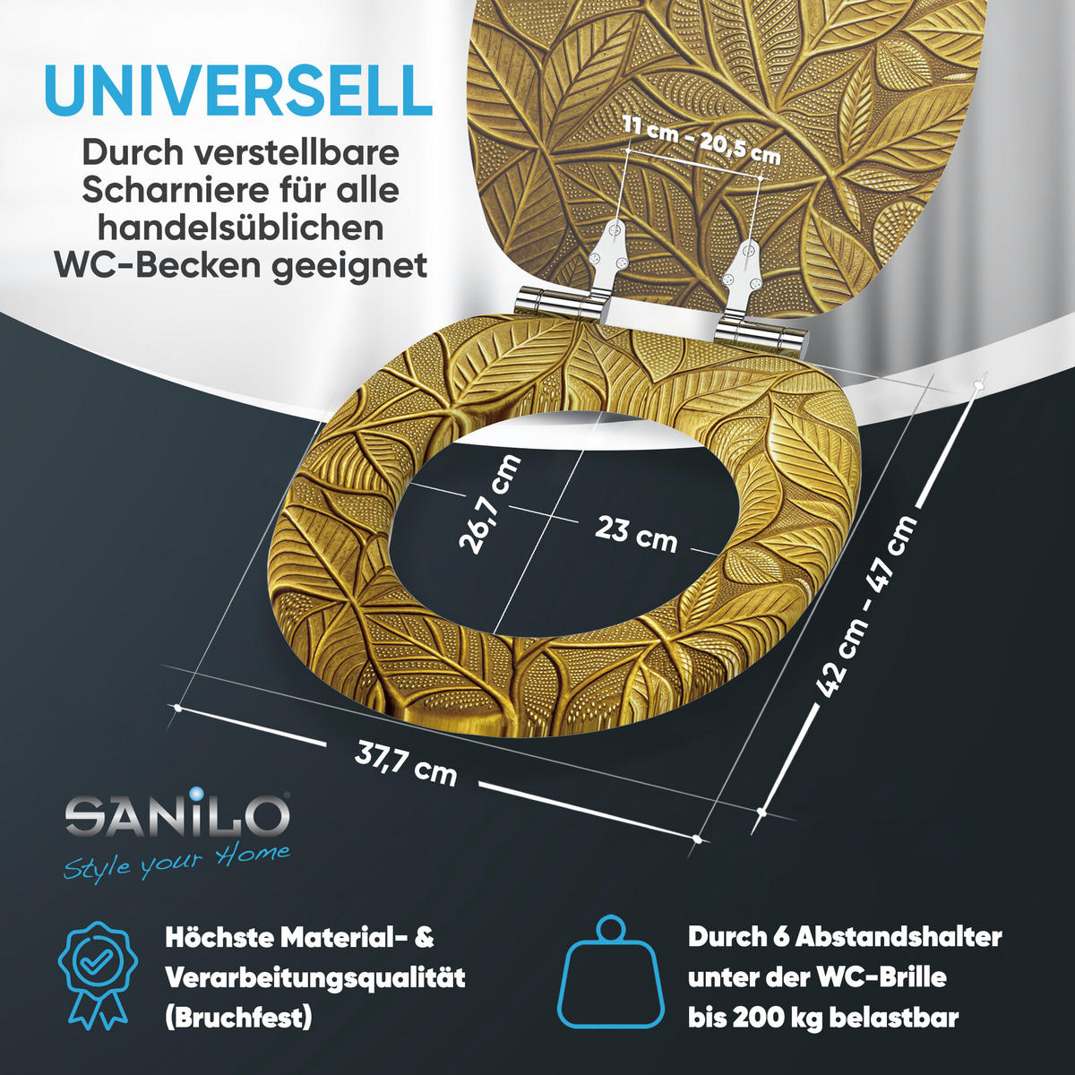 WC Sitz mit Absenkautomatik Bractea - Goldfarben, Holzwerkstoff (38/6/47cm) - Sanilo