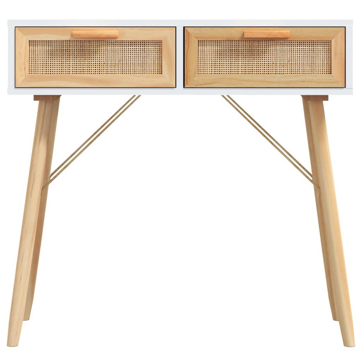 KONSOLENTISCH Weiß 80/30/75 Cm Massivholz Kiefer Natur-Rattan - Braun/Weiß, Holz (80/30/75cm) - vidaXL