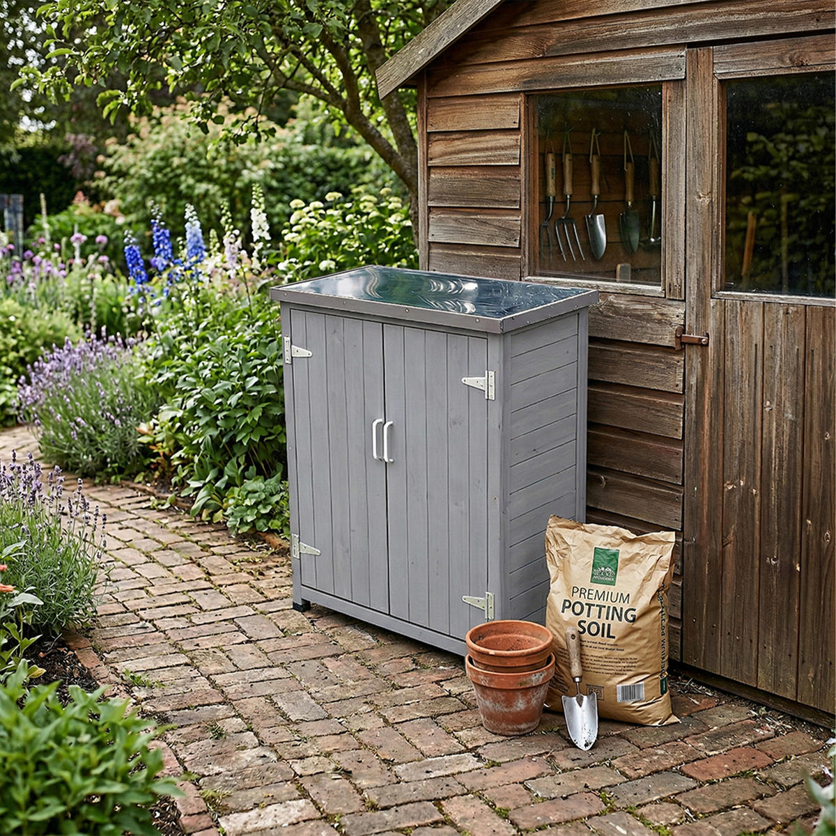 PFLANZTISCH - Grau, Holz/Metall (40/75/90cm) - Relaxdays