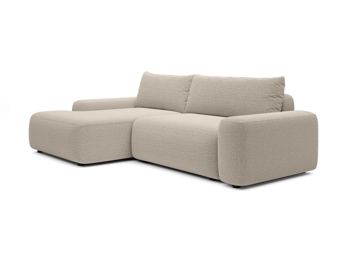 ECKSOFA RUOTA Beige Boucle-Stoff mit Schlaffunktion - Beige, Holz (264/162cm) - MASSENO