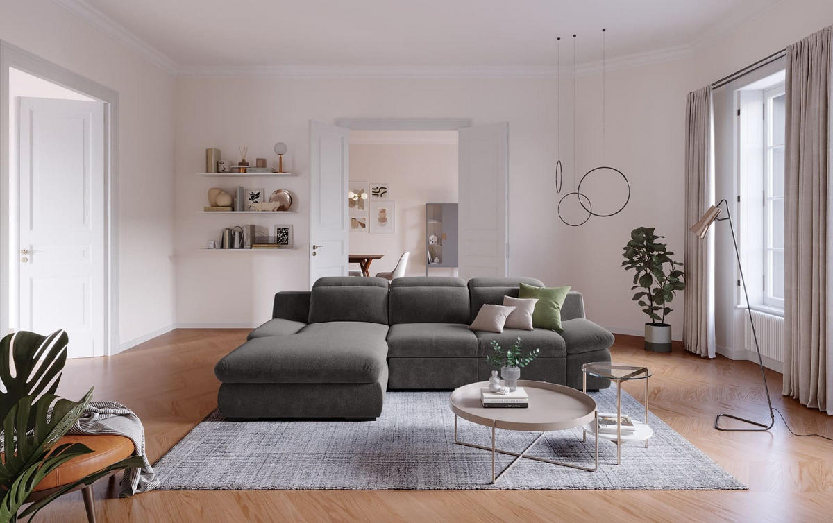 ECKSOFA mit Schlaffunktion und Bettkasten - Graphitfarben, Kunststoff/Textil (276/168cm) - Cotta