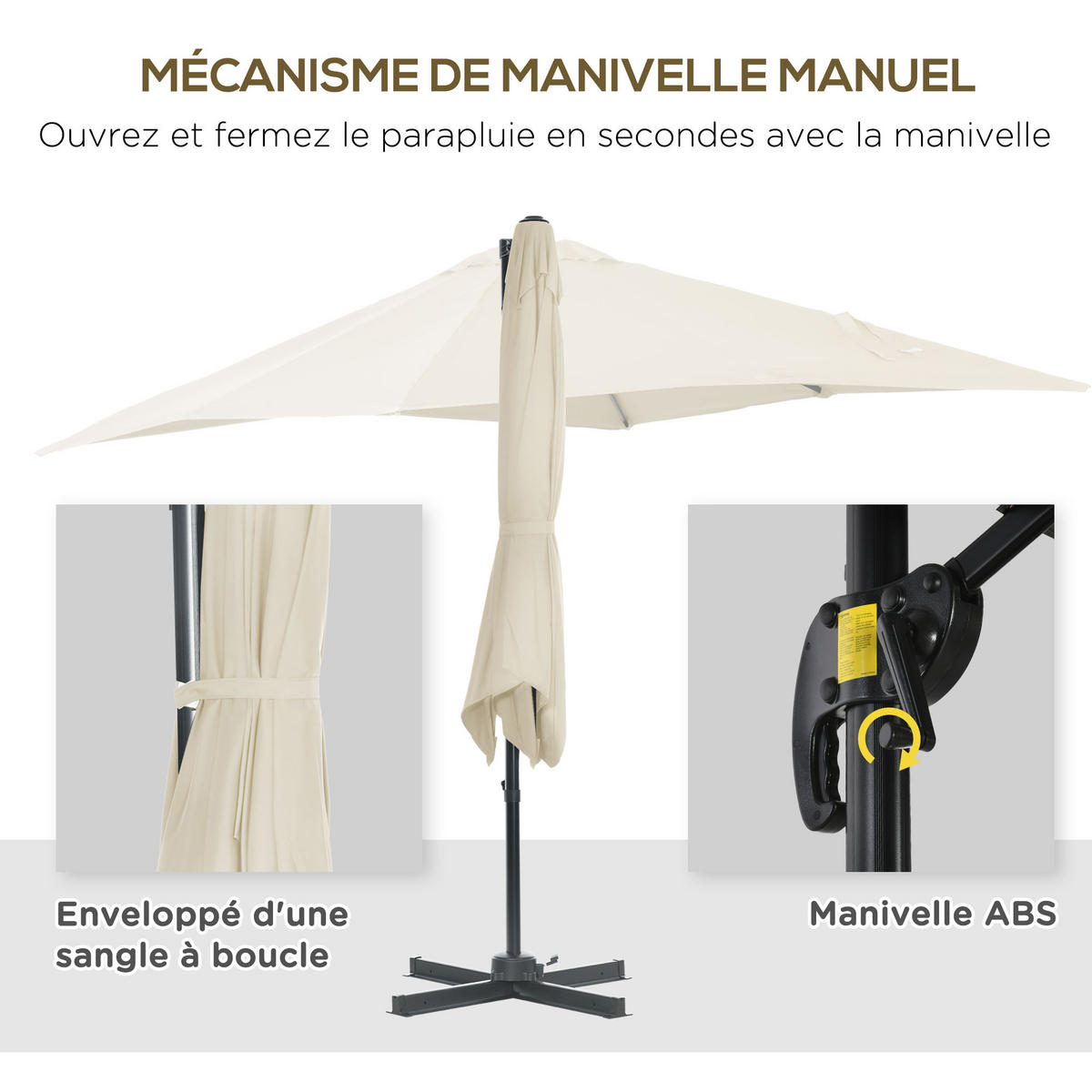 AMPELSCHIRM DE-11437 neigbar, 360° drehbar, 2,5 x 2,5 m Creme - Creme, Metall (245/245cm) - ComfortXL