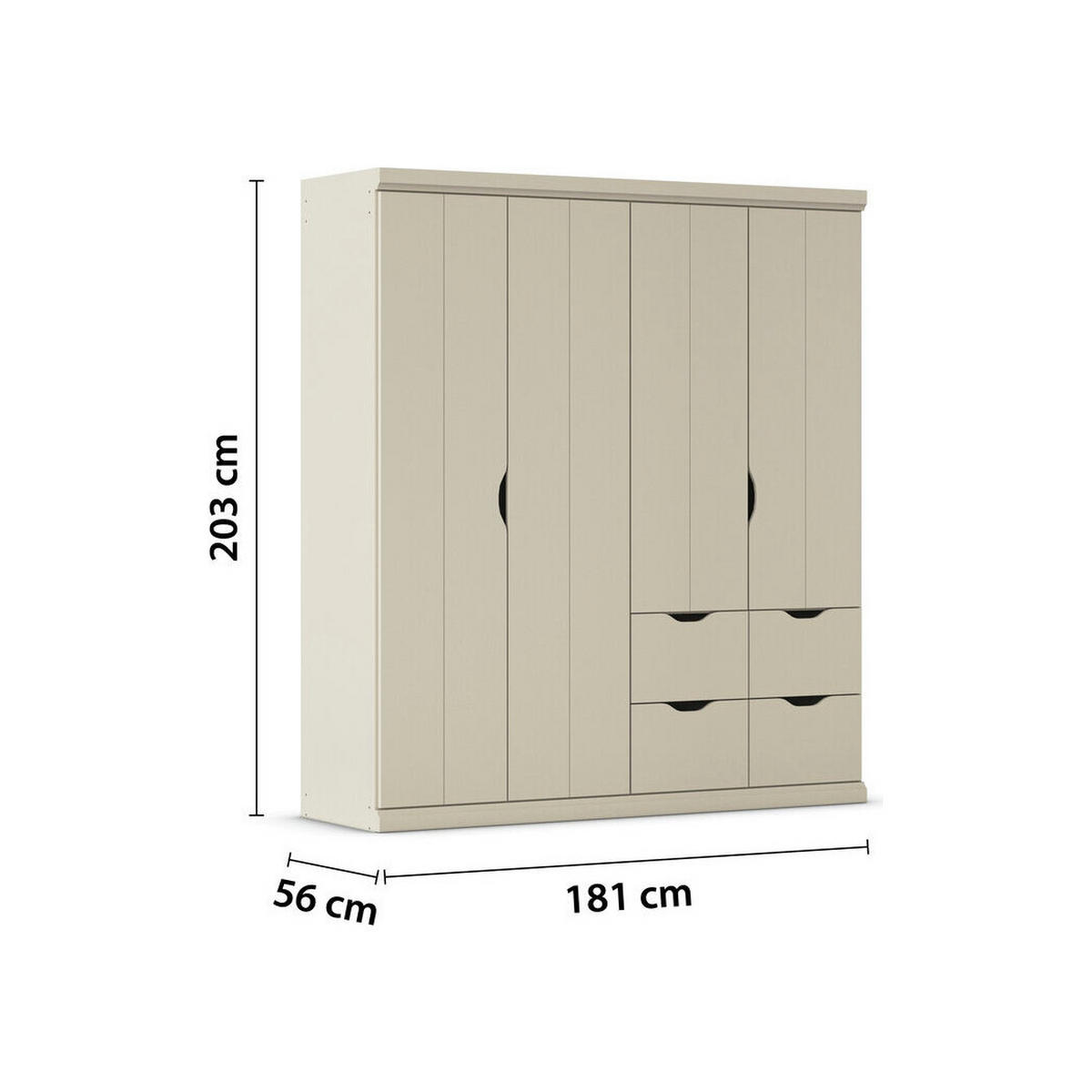 JUGENDZIMMER Frieda in Beige 5-teilig mit 4 türigem Kleiderschrank mit Schubkästen, 140er Jugendbett, Nachttisch, Schreibtisch mit Container - Beige, Holzwerkstoff (80/200/120cm)