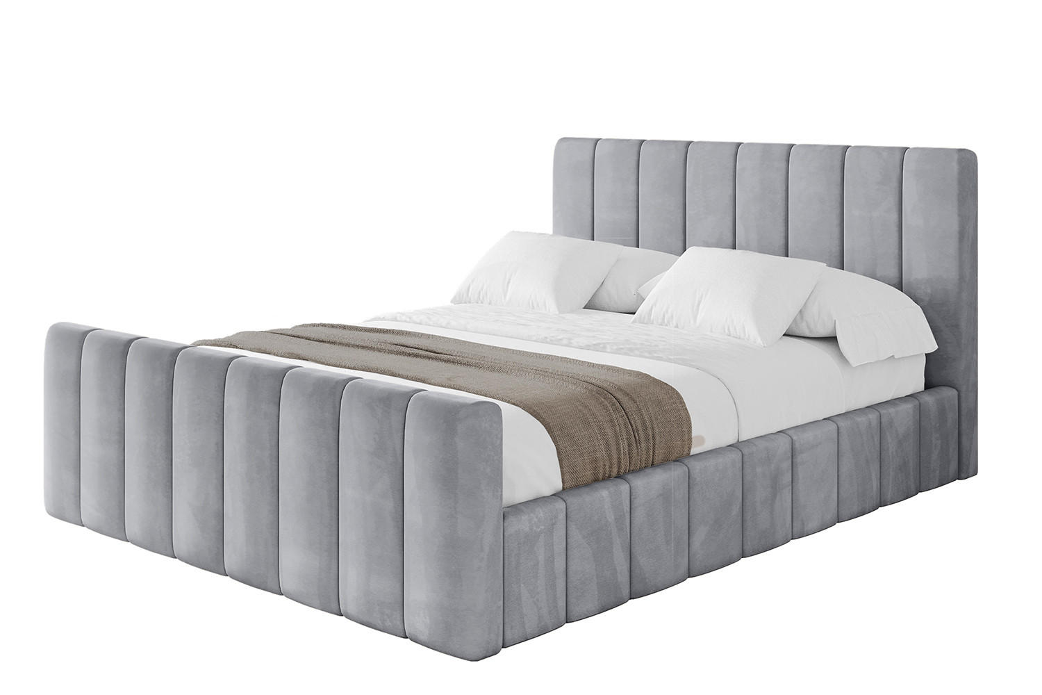 POLSTERBETT mit Bettkasten, Fußteil und Lattenrost, Boxbett mit Matratze H3/H4 - FINO-Z 180x200 Hellgrau - Hellgrau, Holzwerkstoff/Textil (180/200cm) - ALTDECOR