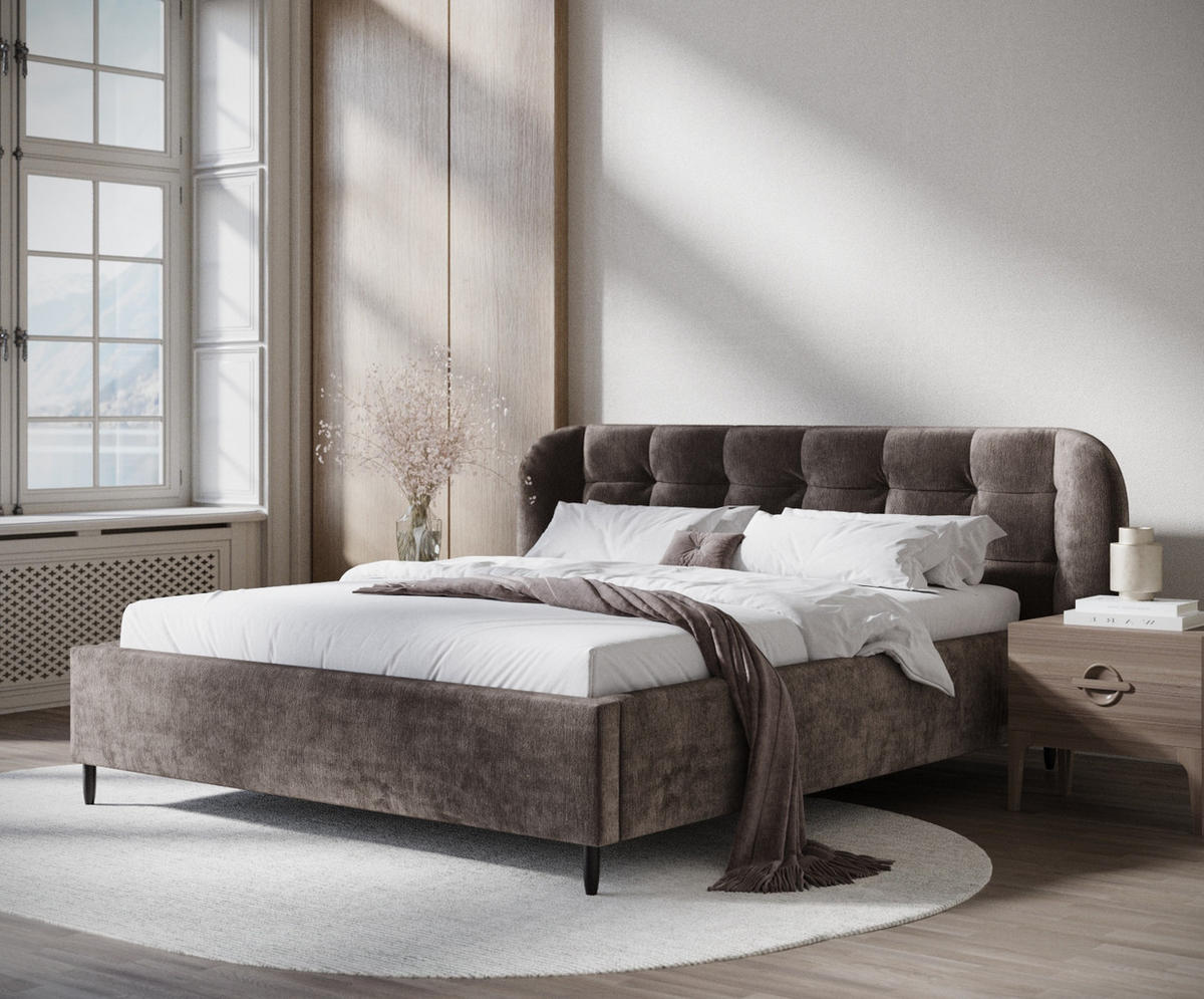 POLSTERBETT Nuno Braun 180/200 cm im Chenille-Stoff - Graubraun/Schwarz, Holz/Holzwerkstoff (180/200cm) - Maison de Reve