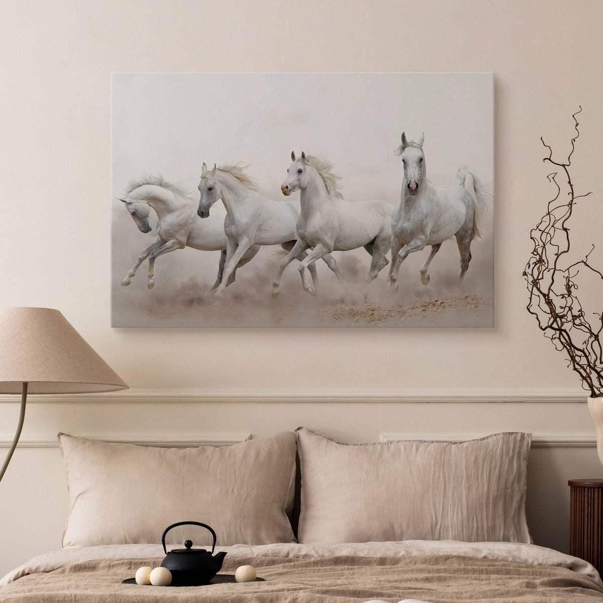 LEINWANDBILD Pferde im Galopp Wüste Tiere 3D Effekt 100x70 - Beige/Schwarz, Textil (100/70cm) - Muralo