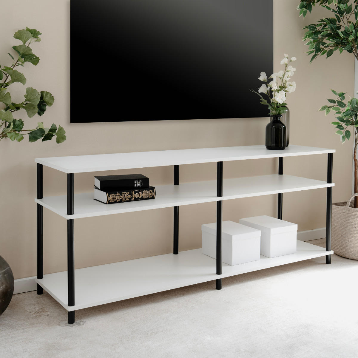 TV-MÖBEL mit 4 offenen Fächern 40/140/60 cm - Weiß, Holzwerkstoff (40/60/140cm) - Calicosy