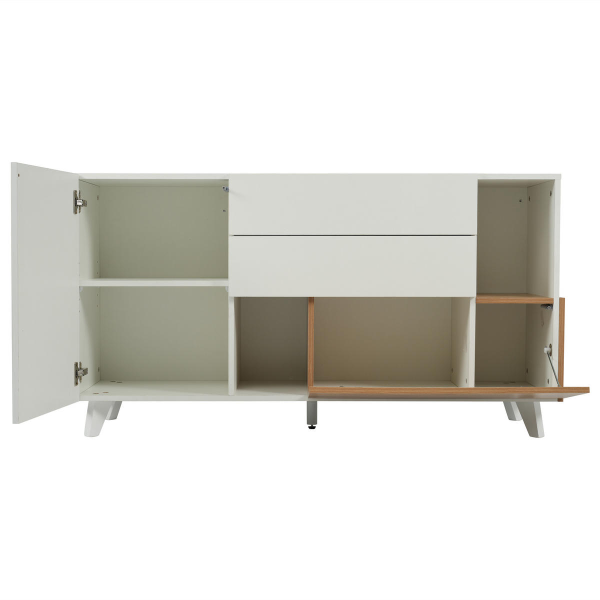 SIDEBOARD Weiß-Eiche, 130/40/70 cm, aus Spanplatte, mit 2 Türen und 2 Schubladen - Weiß, Holzwerkstoff (130/70/40cm) - CHICFURN