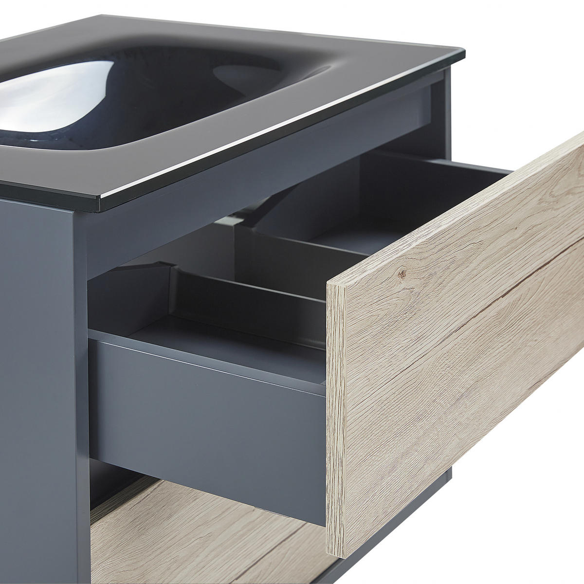 BADMÖBEL Set grau/heller Holzfarbton 60 cm Teruel - Hellbraun/Grau, Holzwerkstoff (60/70/48cm) - Beliani
