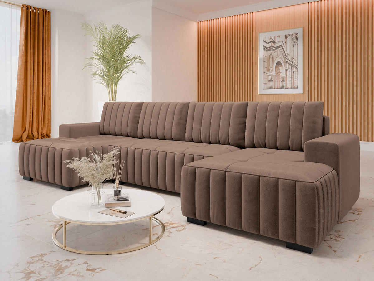 WOHNLANDSCHAFT Hugo U - Braun, Holz/Textil (310/85/140cm) - MIRJAN24