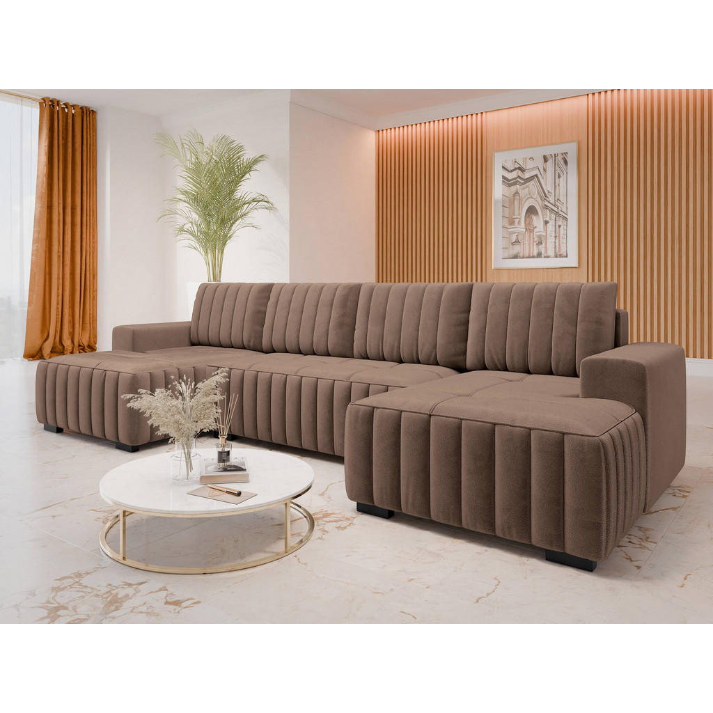 Thumbnail - Mirjan24 Wohnlandschaft, Braun, Textil, 6-Sitzer, U-Form,Rechteckig, 310x85x140 cm, Wohnzimmer, Sofas & Couches, Wohnlan...