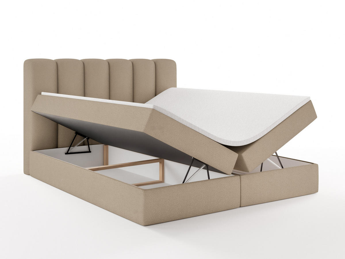 BOXBET NOLARO 160x200 cm Komplett-Set mit Bettkasten, Bonell-Matratze und Topper, Bouclé Beige - Beige, Textil (160/200cm) - Luxkor24
