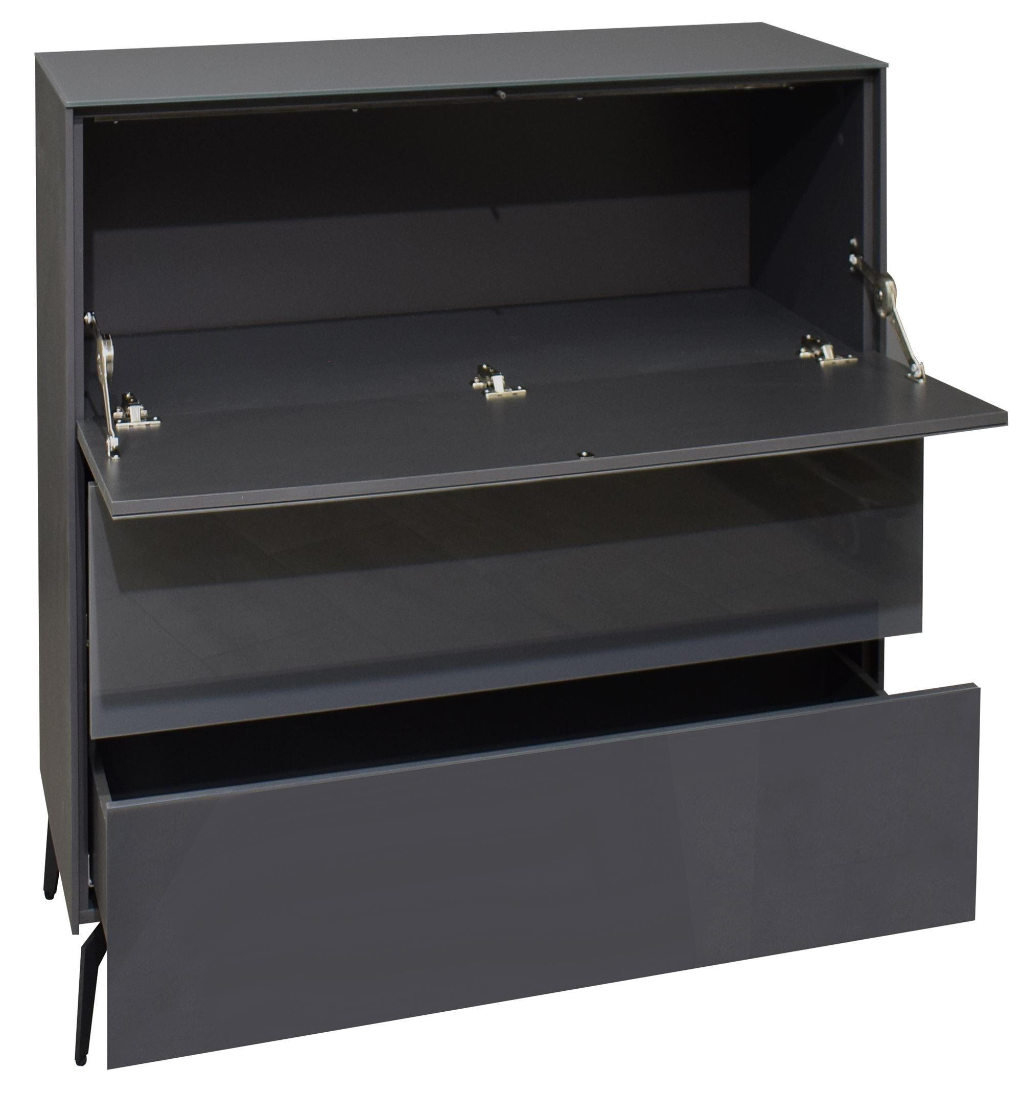 KOMMODE Elfi 82x42x104 Hochglanz Anthrazit/Glas Anthrazit - Anthrazit, Holzwerkstoff (82/104/42cm) - 58aufmkessel