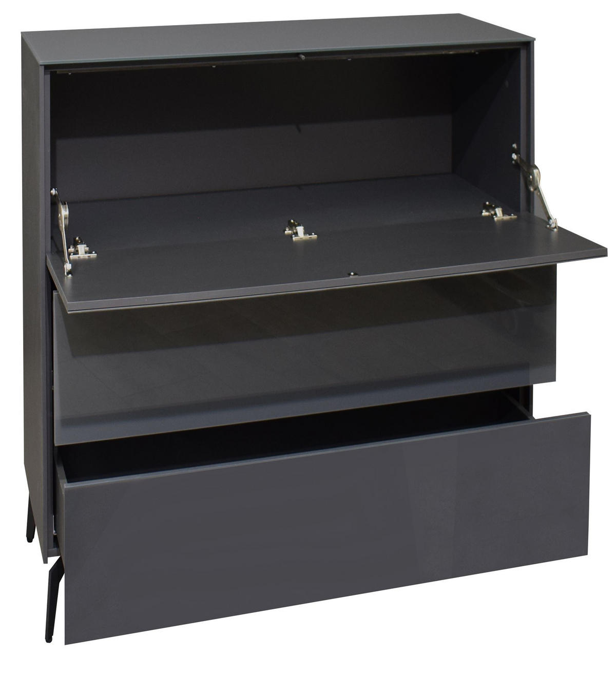 KOMMODE Elfi 82x42x104 Hochglanz Anthrazit/Glas Anthrazit - Anthrazit, Holzwerkstoff (82/104/42cm) - 58aufmkessel
