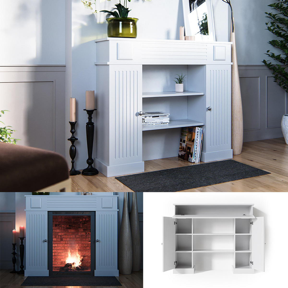 KAMINUMRANDUNG Weiß 119.5 x 103 cm - Weiß, Holzwerkstoff (119.5/103/27.3cm) - Vicco