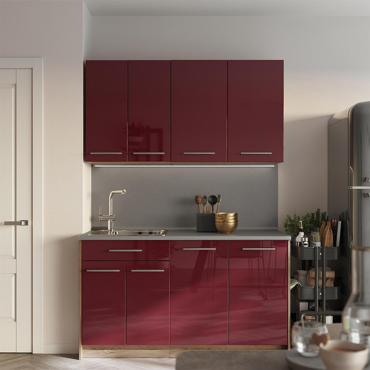 VÄGGSKÅP Fame-Line, Bordeaux högblank/Goldkraft ek, 80 cm - Bordeaux/Honungsek, Träbaserade material (80/72/34.1cm) - Vicco