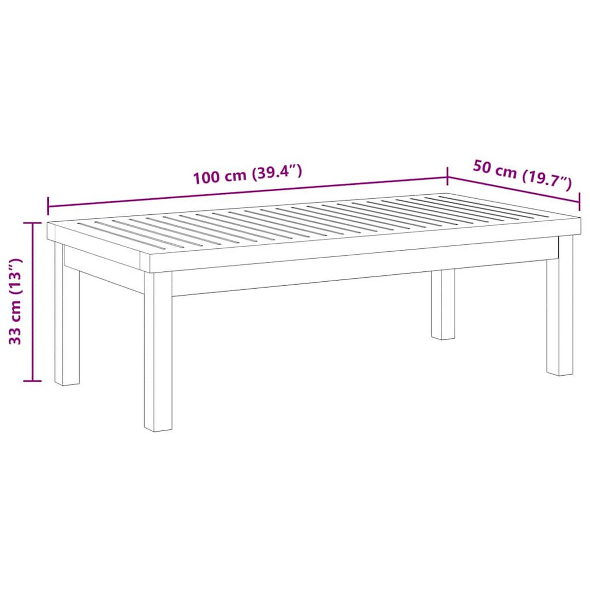 COUCHTISCH 100/50/33 Cm Massivholz Akazie - Braun, Holz (100/50/33cm) - vidaXL