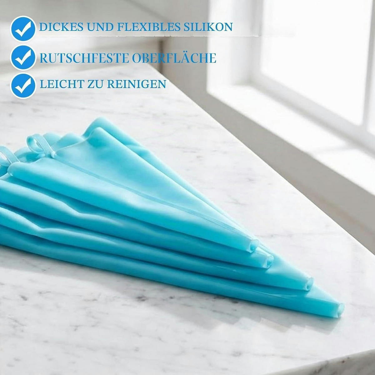 SPRITZBEUTEL 4-teiliges Set TPU 30-45 cm - Hellblau, Kunststoff (1/1/45cm)